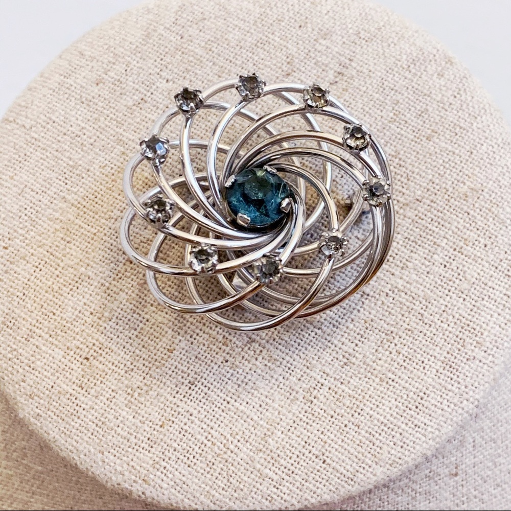 CRO 12K GF Swirl Rhinestone Pendant Brooch VTG